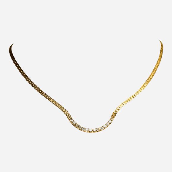 Vintage Gold Tone Mixed Links Curb Chain Pave Clear Rhinestones Section Necklace - Picture 1 of 4